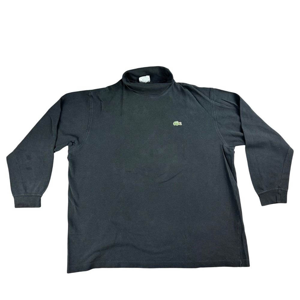 VTG Lacoste Mock Neck Shirt Men 6 Black Long Sleeve 100% Cotton France Made 5500